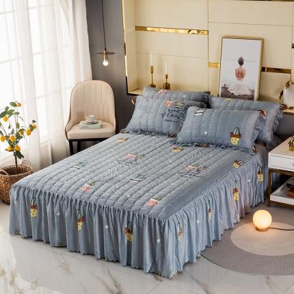 纽缦 2020新款绒夹棉床裙 仙人掌灰