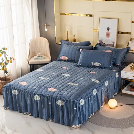 纽缦 2020新款绒夹棉床裙 鱼水深情天蓝