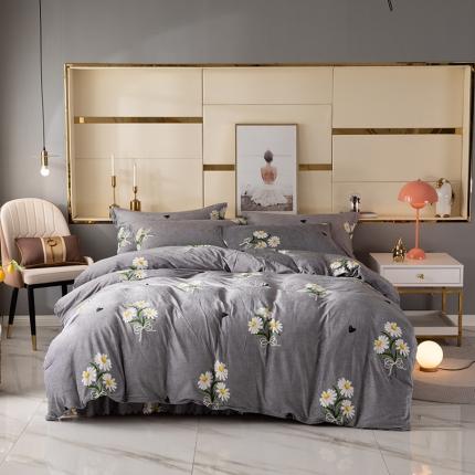 纽缦 2020新款绒单层床裙四件套 雏菊满园灰