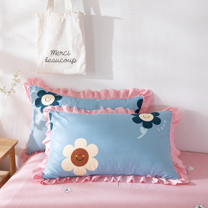 91家纺网 家纺一手货源 找家纺 纽缦 2020新款加厚磨毛床单款四件套 楚楚花颜蓝