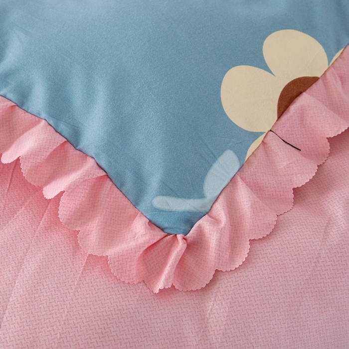 91家纺网 家纺一手货源 找家纺 纽缦 2020新款加厚磨毛床单款四件套 楚楚花颜蓝