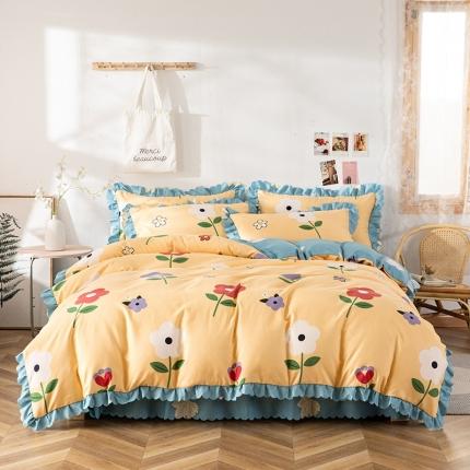 91家纺网 家纺一手货源 找家纺 纽缦 2020新款加厚磨毛床单款四件套 春风里