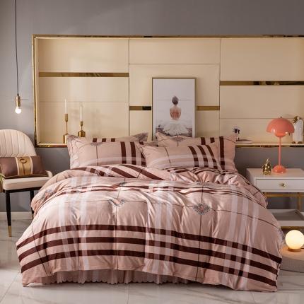 纽缦 2020新款绒单层床裙四件套 花格子