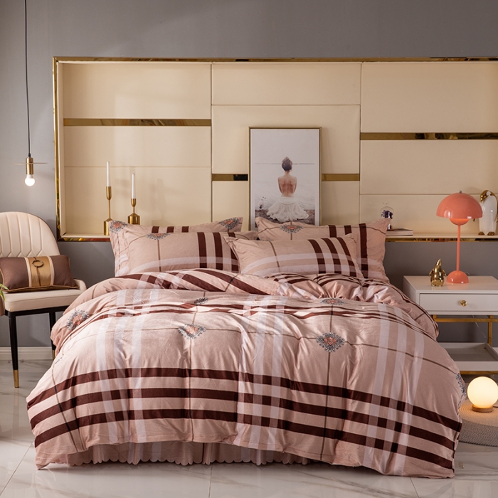 91家纺网 家纺一手货源 找家纺 纽缦 2020新款绒单层床裙四件套 花格子