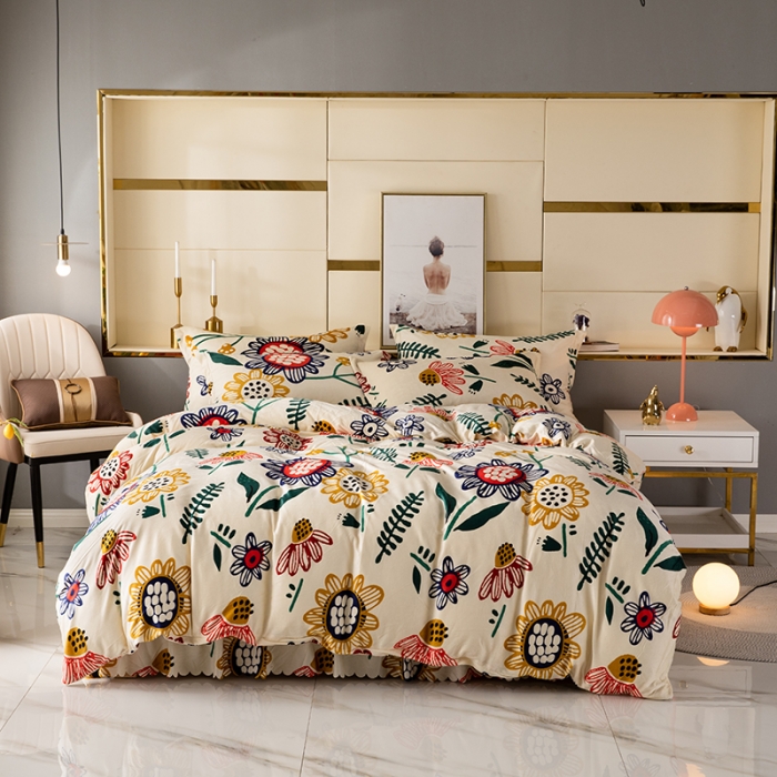 91家纺网 家纺一手货源 找家纺 纽缦 2020新款绒单层床裙四件套 花花世界