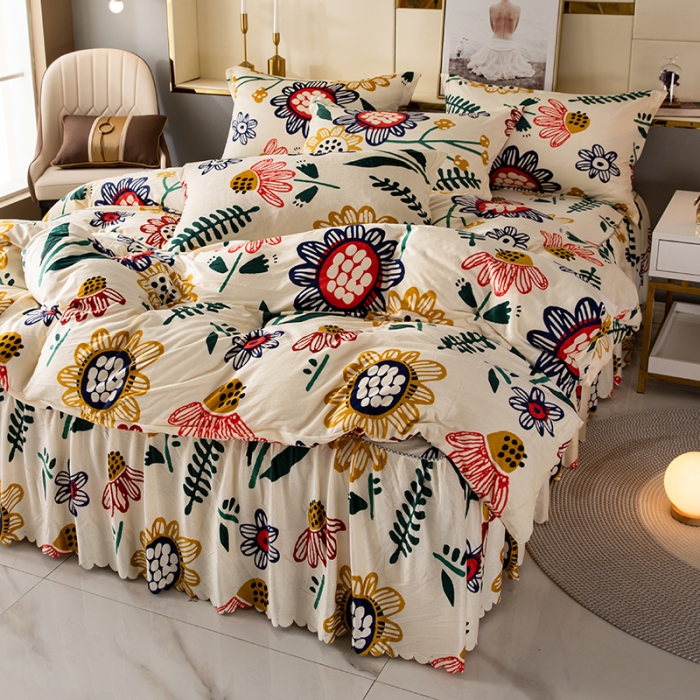 91家纺网 家纺一手货源 找家纺 纽缦 2020新款绒单层床裙四件套 花花世界