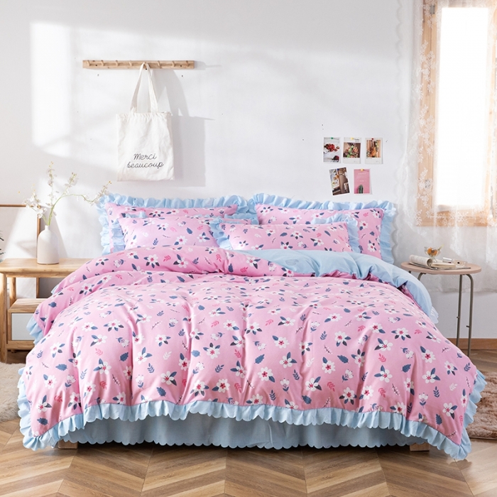 91家纺网 家纺一手货源 找家纺 纽缦 2020新款加厚磨毛床单款四件套 漫漫花香