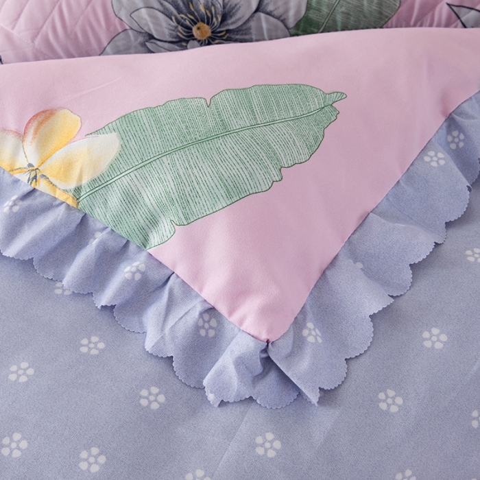 91家纺网 家纺一手货源 找家纺 纽缦 2020新款加厚磨毛床单款四件套 梦幻花田粉