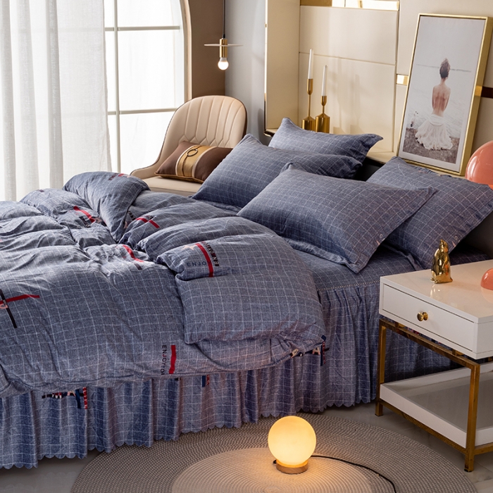 91家纺网 家纺一手货源 找家纺 纽缦 2020新款绒单层床裙四件套 郡布里