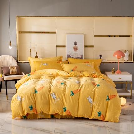 纽缦 2020新款绒单层床裙四件套 萝卜兔子黄