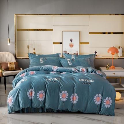 纽缦 2020新款绒单层床裙四件套 陌上花颜蓝