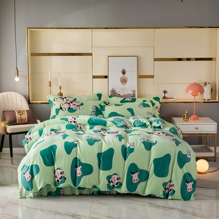 91家纺网 家纺一手货源 找家纺 纽缦 2020新款绒单层床裙四件套 奶牛块