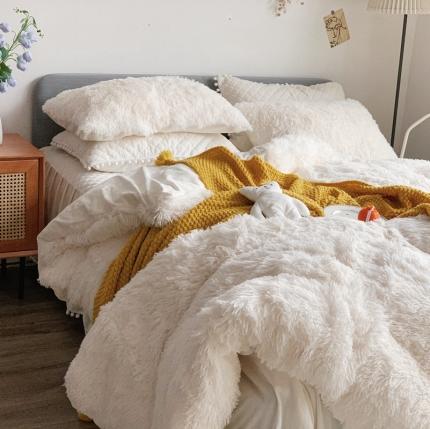 91家纺网 家纺一手货源 找家纺 嗨购 2020新款水貂绒床裙四件套 白色