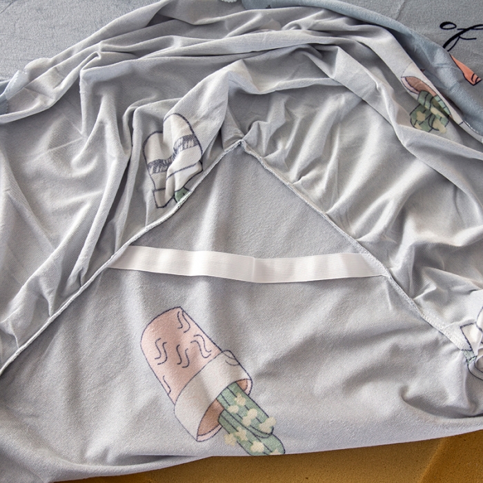 91家纺网 家纺一手货源 找家纺 纽缦 2020新款绒单层床裙四件套 仙人掌灰