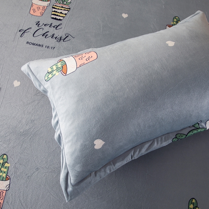 91家纺网 家纺一手货源 找家纺 纽缦 2020新款绒单层床裙四件套 仙人掌灰