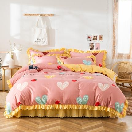 纽缦 2020新款加厚磨毛床单款四件套 甜甜爱粉