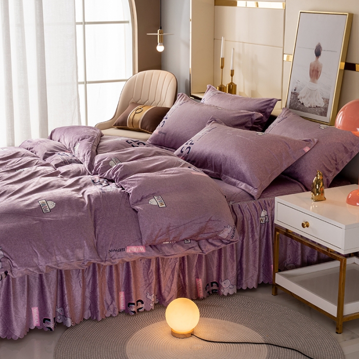 91家纺网 家纺一手货源 找家纺 纽缦 2020新款绒单层床裙四件套 小象