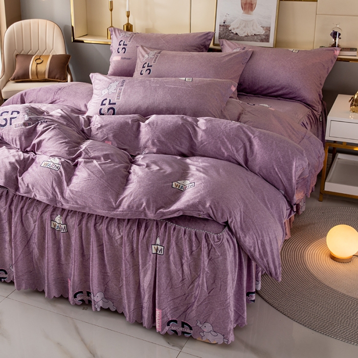 91家纺网 家纺一手货源 找家纺 纽缦 2020新款绒单层床裙四件套 小象