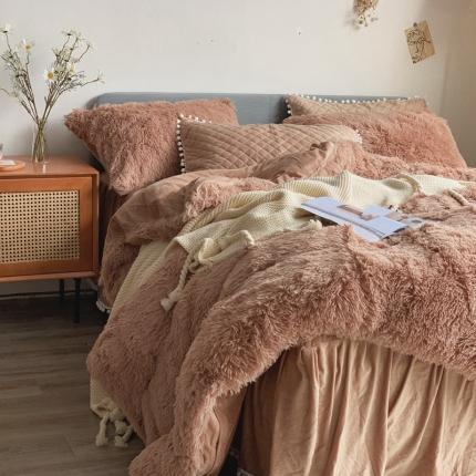 91家纺网 家纺一手货源 找家纺 嗨购 2020新款水貂绒床裙四件套 驼色