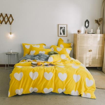 91家纺网 家纺一手货源 找家纺 佰亿莱 2024新款提花舒棉绒四件套 车菊黄爱心