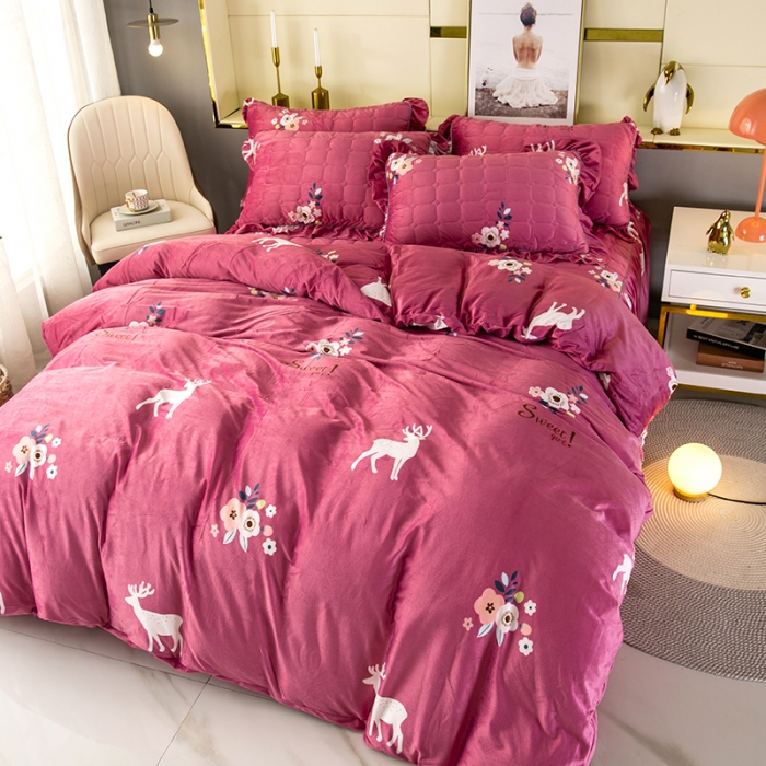 91家纺网 家纺一手货源 找家纺 （总）纽缦 2020新款绒夹棉床裙四件套