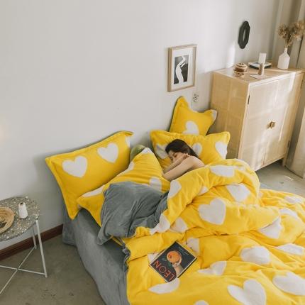 佰亿莱 2024新款提花舒棉绒四件套 车菊黄爱心