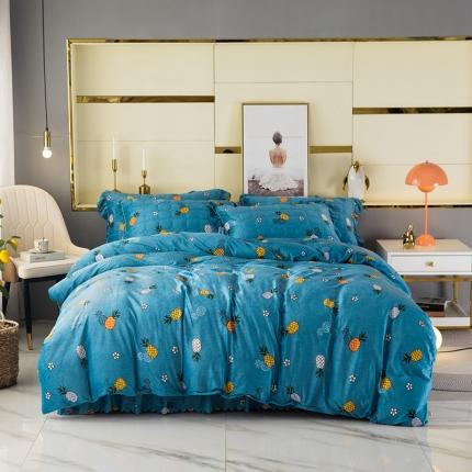 纽缦 2020新款绒夹棉床裙四件套 菠萝蜜蓝