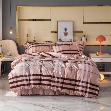 纽缦 2020新款绒夹棉床裙四件套 花格子