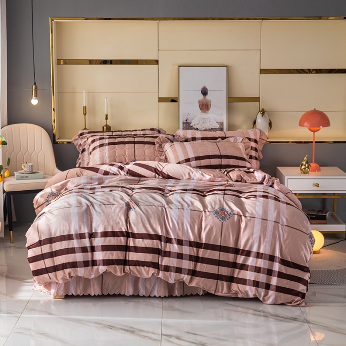 91家纺网 家纺一手货源 找家纺 纽缦 2020新款绒夹棉床裙四件套 花格子