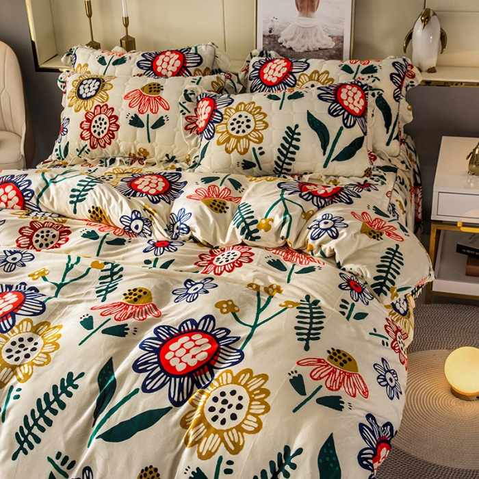 91家纺网 家纺一手货源 找家纺 纽缦 2020新款绒夹棉床裙四件套 花花世界