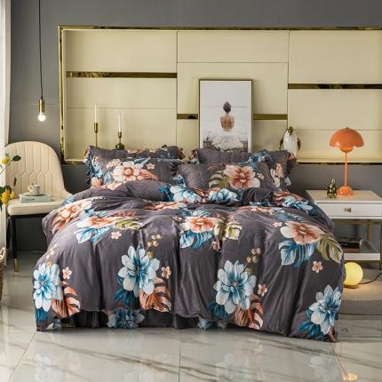 纽缦 2020新款绒夹棉床裙四件套 花颜灰