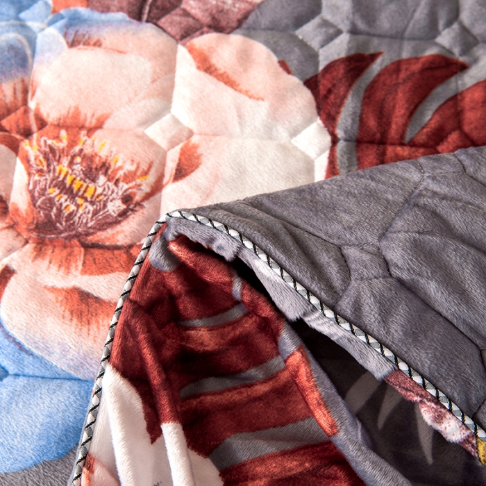 91家纺网 家纺一手货源 找家纺 纽缦 2020新款绒夹棉床裙四件套 花语灰