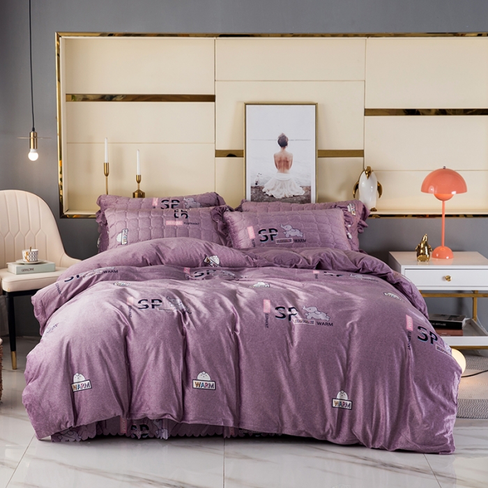 91家纺网 家纺一手货源 找家纺 纽缦 2020新款绒夹棉床裙四件套 小象