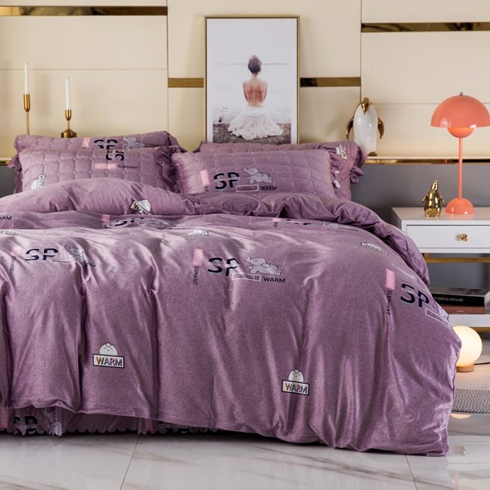 91家纺网 家纺一手货源 找家纺 纽缦 2020新款绒夹棉床裙四件套 小象