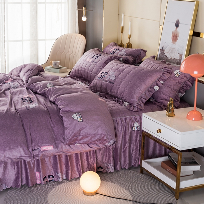 91家纺网 家纺一手货源 找家纺 纽缦 2020新款绒夹棉床裙四件套 小象