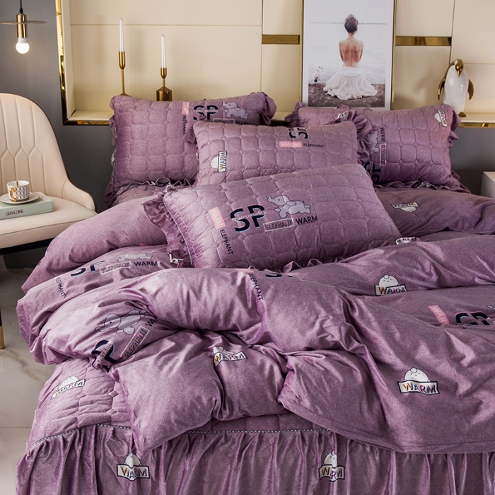 91家纺网 家纺一手货源 找家纺 纽缦 2020新款绒夹棉床裙四件套 小象