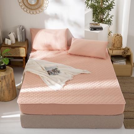 91家纺网 家纺一手货源 找家纺 久典 2023新款全棉色织水洗棉夹棉床笠 玉粉