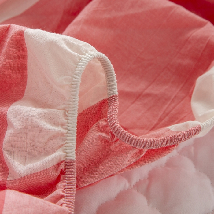 91家纺网 家纺一手货源 找家纺 久典 2023新款全棉色织水洗棉夹棉床笠 粉大格