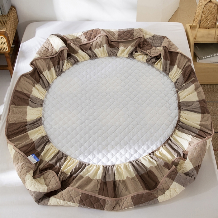 91家纺网 家纺一手货源 找家纺 久典 2023新款全棉色织水洗棉夹棉床笠 咖大格