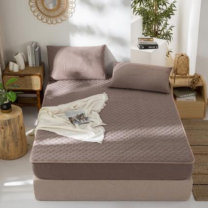 久典 2023新款全棉色织水洗棉夹棉床笠 咖色