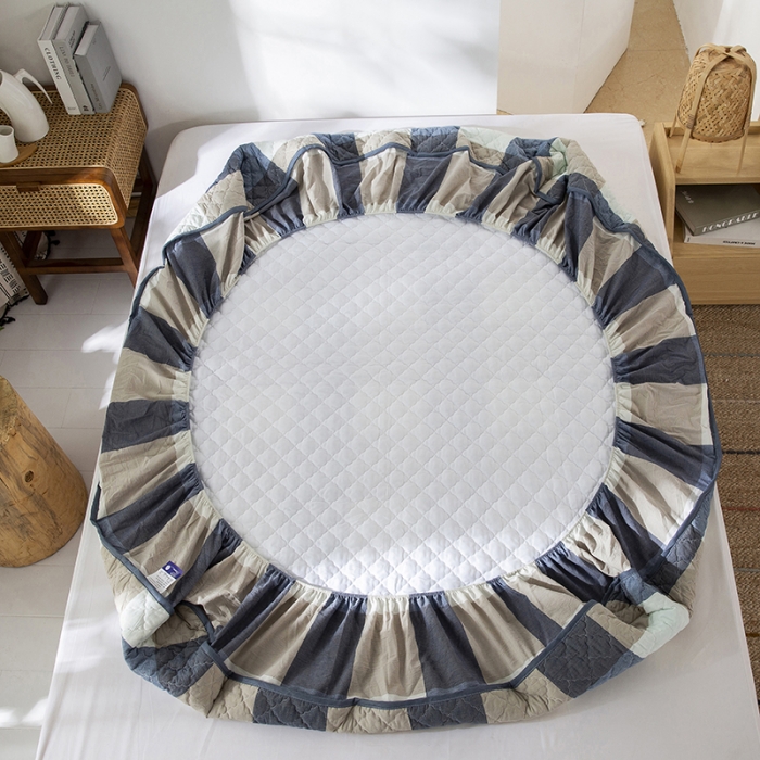 91家纺网 家纺一手货源 找家纺 久典 2023新款全棉色织水洗棉夹棉床笠 兰大格