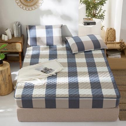 久典 2023新款全棉色织水洗棉夹棉床笠 兰大格