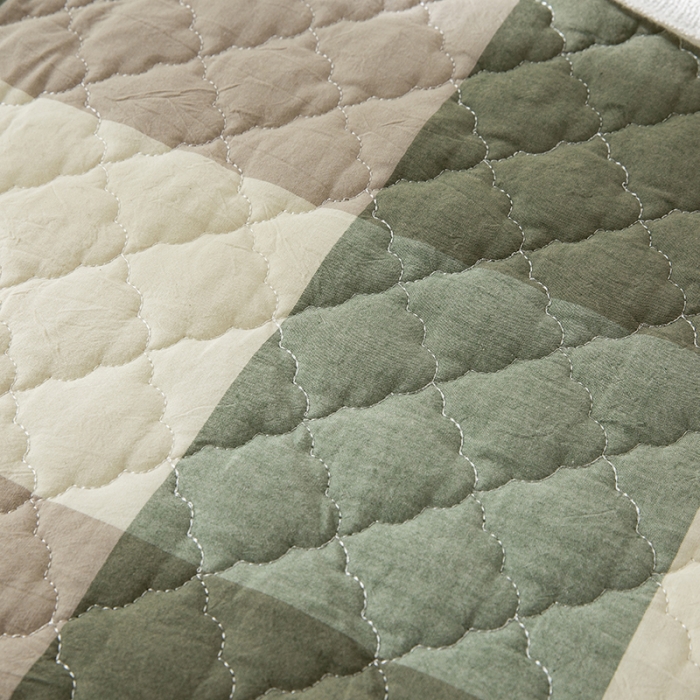 91家纺网 家纺一手货源 找家纺 久典 2023新款全棉色织水洗棉夹棉床笠 绿大格