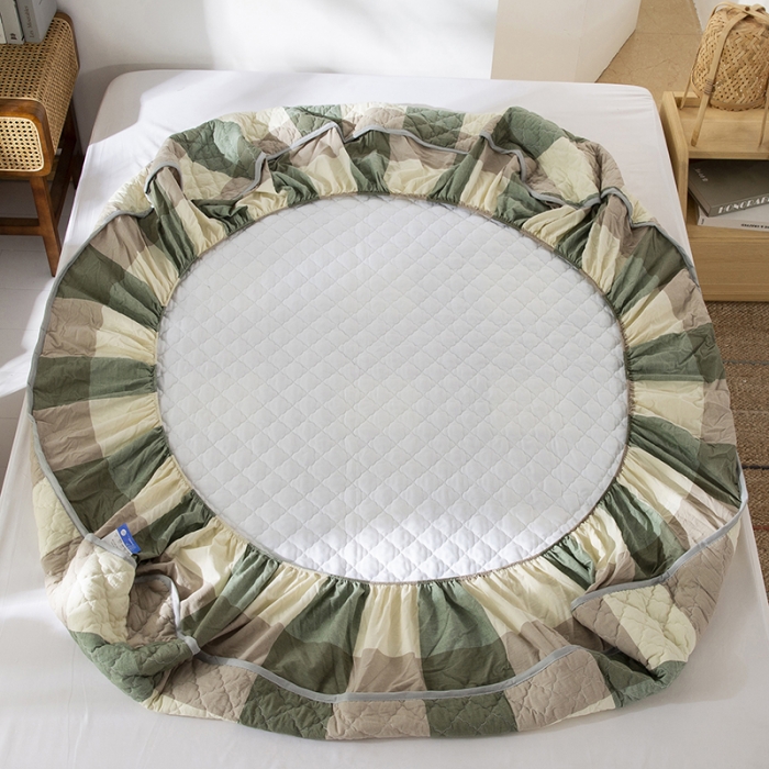 91家纺网 家纺一手货源 找家纺 久典 2023新款全棉色织水洗棉夹棉床笠 绿大格