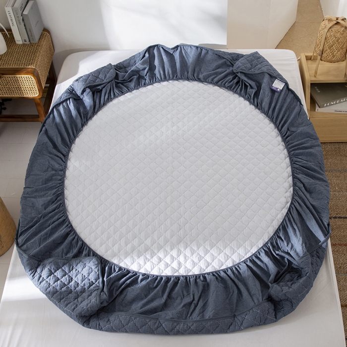 91家纺网 家纺一手货源 找家纺 久典 2023新款全棉色织水洗棉夹棉床笠 牛仔蓝