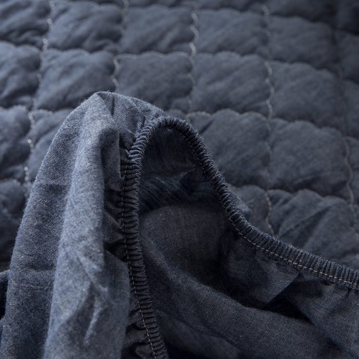 91家纺网 家纺一手货源 找家纺 久典 2023新款全棉色织水洗棉夹棉床笠 牛仔蓝