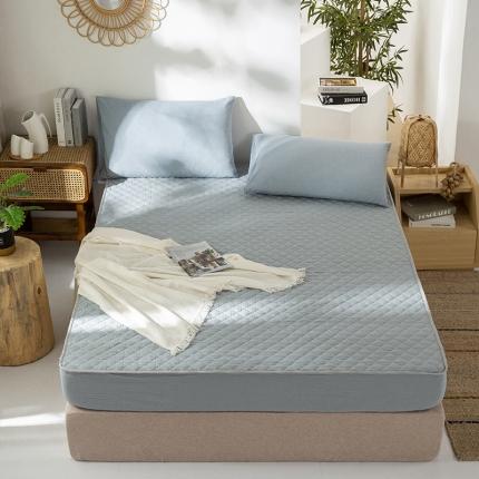 久典 2023新款全棉色织水洗棉夹棉床笠 浅水蓝