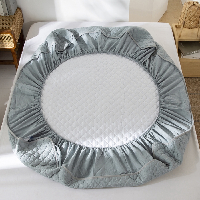 91家纺网 家纺一手货源 找家纺 久典 2023新款全棉色织水洗棉夹棉床笠 浅水蓝