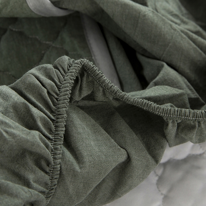 91家纺网 家纺一手货源 找家纺 久典 2023新款全棉色织水洗棉夹棉床笠 清新绿