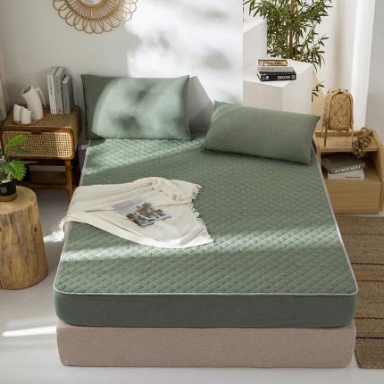 久典 2023新款全棉色织水洗棉夹棉床笠 清新绿